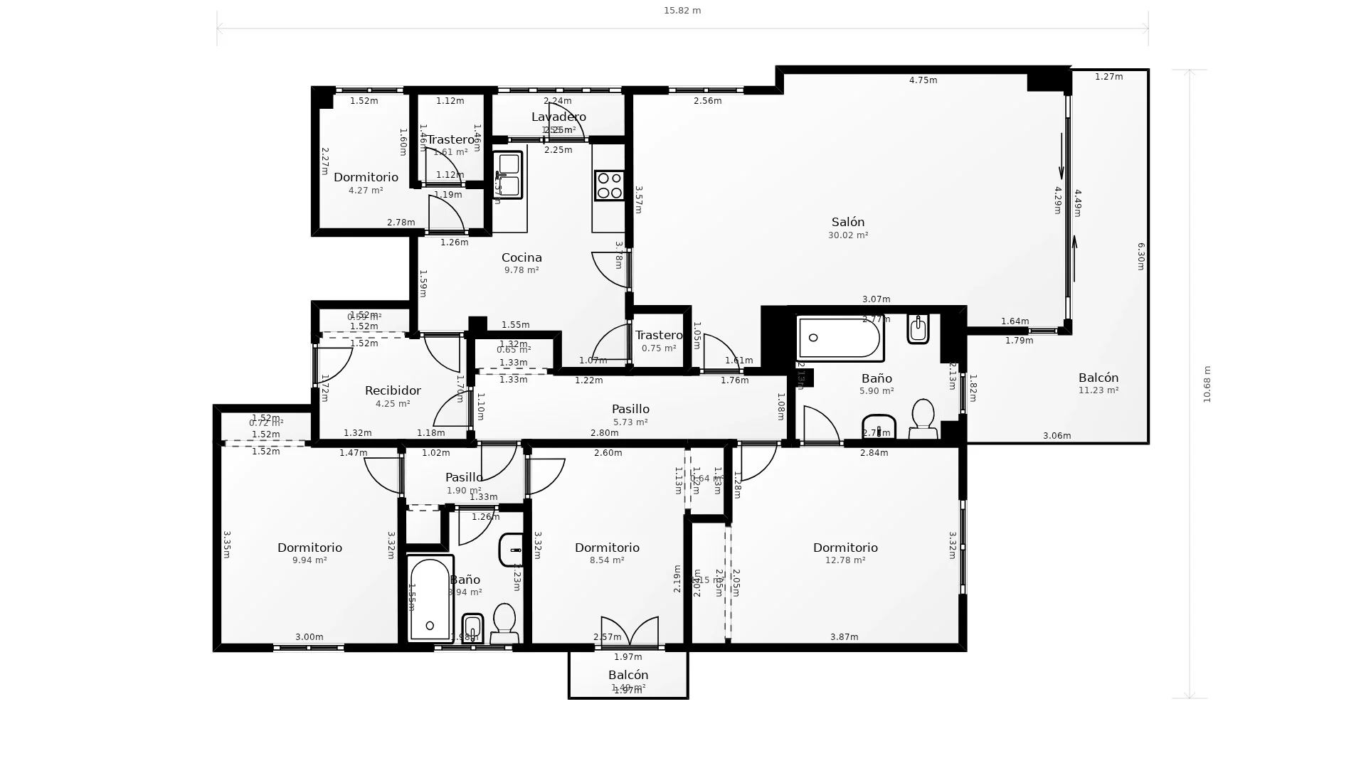 Plano acotado real de una vivienda, entregado por PRISMABODE